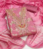 pink jacquard  embroidered unstitched dressmaterials 3 pair top bottom dupptaa