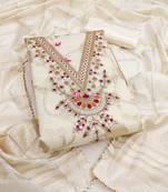 white jacquard  embroidered unstitched dressmaterials 3 pair top bottom dupptaa