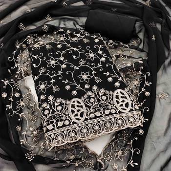 black georgette embroidered unstitched dressmaterials 3 pair top bottom dupptaa 1