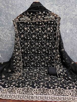black georgette embroidered unstitched dressmaterials 3 pair top bottom dupptaa 2
