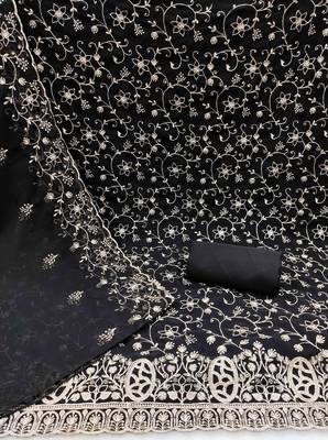 black georgette embroidered unstitched dressmaterials 3 pair top bottom dupptaa 3