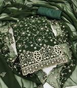 green georgette embroidered unstitched dressmaterials 3 pair top bottom dupptaa