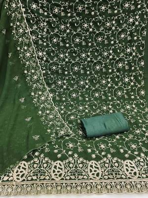 green georgette embroidered unstitched dressmaterials 3 pair top bottom dupptaa 3