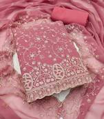 pink georgette embroidered unstitched dressmaterials 3 pair top bottom dupptaa