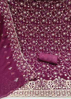 purple georgette embroidered unstitched dressmaterials 3 pair top bottom dupptaa 3