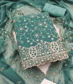 teal georgette embroidered unstitched dressmaterials 3 pair top bottom dupptaa