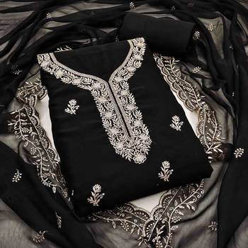 black georgette embroidered unstitched dressmaterials 3 pair top bottom dupptaa 1