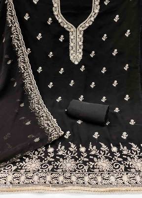 black georgette embroidered unstitched dressmaterials 3 pair top bottom dupptaa 2