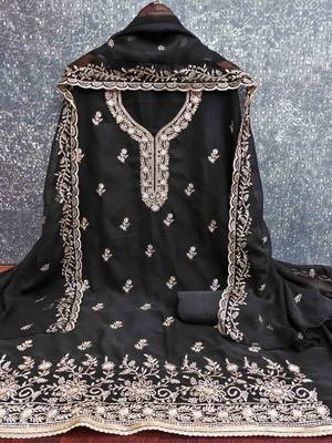 black georgette embroidered unstitched dressmaterials 3 pair top bottom dupptaa 3
