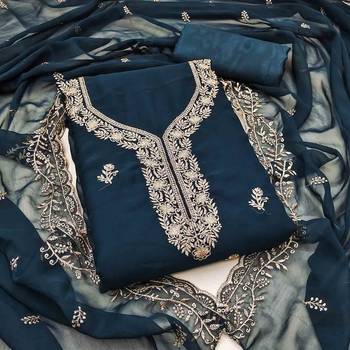 indigo georgette embroidered unstitched dressmaterials 3 pair top bottom dupptaa 1