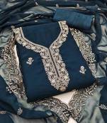 indigo georgette embroidered unstitched dressmaterials 3 pair top bottom dupptaa