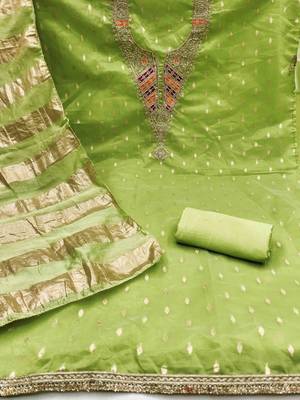 green silk blend embroidered unstitched dressmaterials 3 pair top bottom dupptaa 3