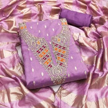 lavender silk blend embroidered unstitched dressmaterials 3 pair top bottom dupptaa 1