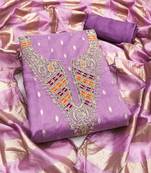 lavender silk blend embroidered unstitched dressmaterials 3 pair top bottom dupptaa
