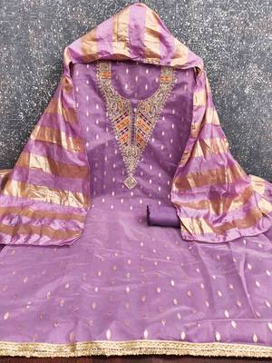 lavender silk blend embroidered unstitched dressmaterials 3 pair top bottom dupptaa 2