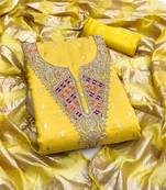 yellow silk blend embroidered unstitched dressmaterials 3 pair top bottom dupptaa