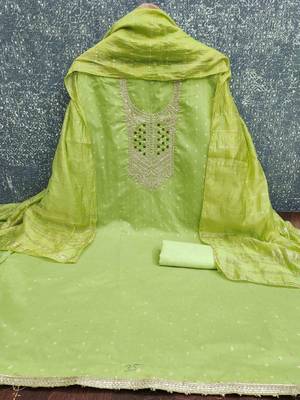green jacquard  embroidered unstitched dressmaterials 3 pair top bottom dupptaa 2