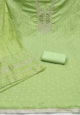 green jacquard  embroidered unstitched dressmaterials 3 pair top bottom dupptaa 3