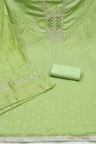 green jacquard  embroidered unstitched dressmaterials 3 pair top bottom dupptaa