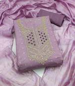 lavender jacquard  embroidered unstitched dressmaterials 3 pair top bottom dupptaa
