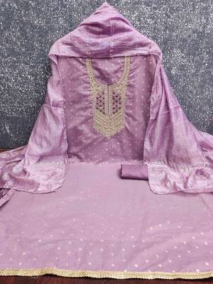 lavender jacquard  embroidered unstitched dressmaterials 3 pair top bottom dupptaa 2