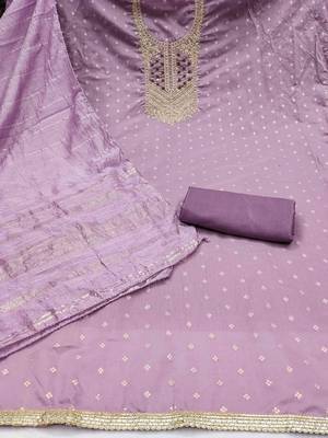 lavender jacquard  embroidered unstitched dressmaterials 3 pair top bottom dupptaa 3