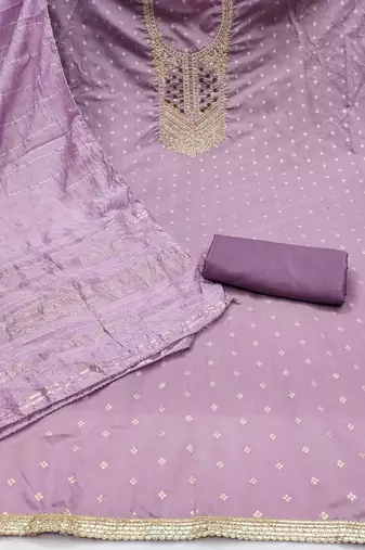 lavender jacquard  embroidered unstitched dressmaterials 3 pair top bottom dupptaa