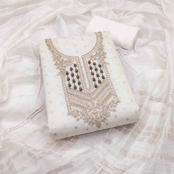 white jacquard  embroidered unstitched dressmaterials 3 pair top bottom dupptaa 1