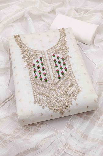 white jacquard  embroidered unstitched dressmaterials 3 pair top bottom dupptaa