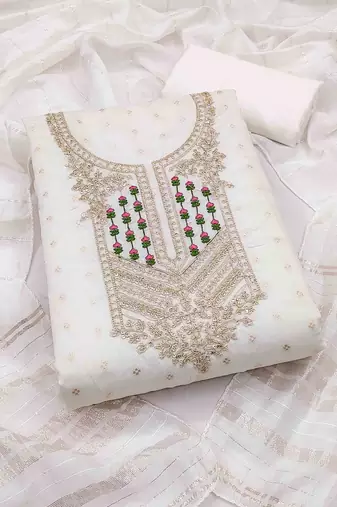 white jacquard  embroidered unstitched dressmaterials 3 pair top bottom dupptaa