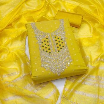 yellow jacquard  embroidered unstitched dressmaterials 3 pair top bottom dupptaa 1