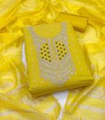 yellow jacquard  embroidered unstitched dressmaterials 3 pair top bottom dupptaa