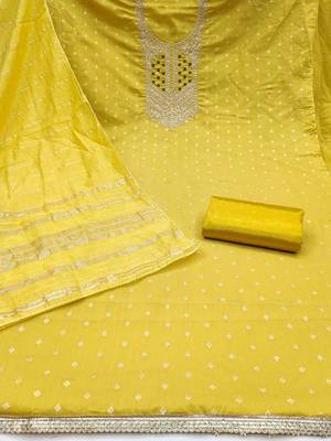 yellow jacquard  embroidered unstitched dressmaterials 3 pair top bottom dupptaa 3