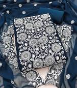blue georgette embroidered unstitched dressmaterials 3 pair top bottom dupptaa