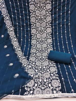 blue georgette embroidered unstitched dressmaterials 3 pair top bottom dupptaa 3