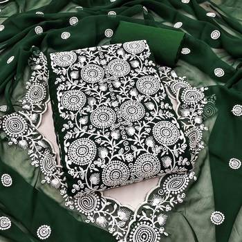 green georgette embroidered unstitched dressmaterials 3 pair top bottom dupptaa 1
