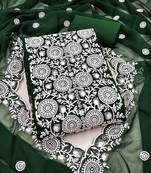green georgette embroidered unstitched dressmaterials 3 pair top bottom dupptaa