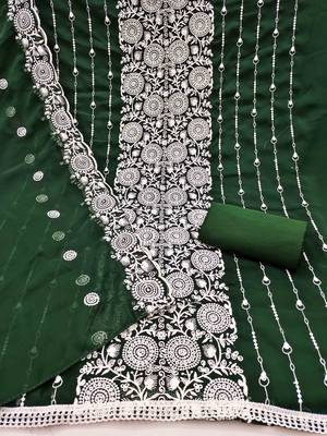 green georgette embroidered unstitched dressmaterials 3 pair top bottom dupptaa 3