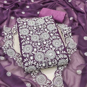 lavender georgette embroidered unstitched dressmaterials 3 pair top bottom dupptaa 1