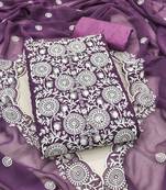 lavender georgette embroidered unstitched dressmaterials 3 pair top bottom dupptaa