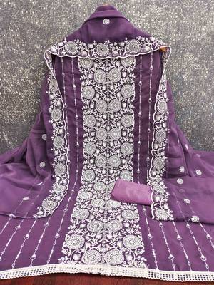 lavender georgette embroidered unstitched dressmaterials 3 pair top bottom dupptaa 2