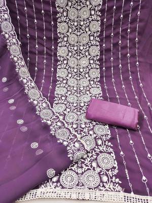 lavender georgette embroidered unstitched dressmaterials 3 pair top bottom dupptaa 3
