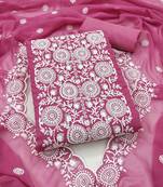 pink georgette embroidered unstitched dressmaterials 3 pair top bottom dupptaa