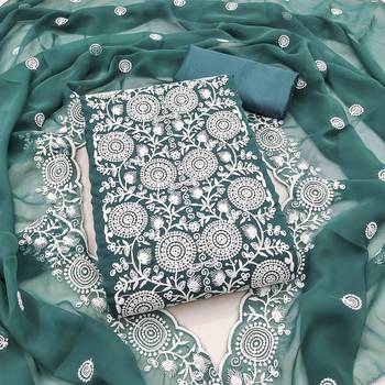 teal georgette embroidered unstitched dressmaterials 3 pair top bottom dupptaa 1