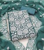 teal georgette embroidered unstitched dressmaterials 3 pair top bottom dupptaa