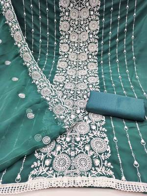 teal georgette embroidered unstitched dressmaterials 3 pair top bottom dupptaa 3