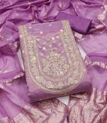 lavender silk blend embroidered unstitched dressmaterials 3 pair top bottom dupptaa