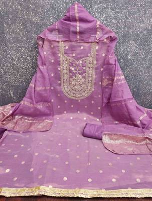 lavender silk blend embroidered unstitched dressmaterials 3 pair top bottom dupptaa 2