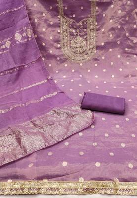lavender silk blend embroidered unstitched dressmaterials 3 pair top bottom dupptaa 3