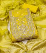 yellow silk blend embroidered unstitched dressmaterials 3 pair top bottom dupptaa